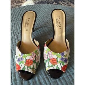 Talbots Canvas Flower Slingback Peep-Toe Mules Sz. 5.5